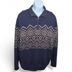 Eddie Bauer Mens Lodge Fair Isle Pullover Sweater Size XL Cotton Mock Neck‎